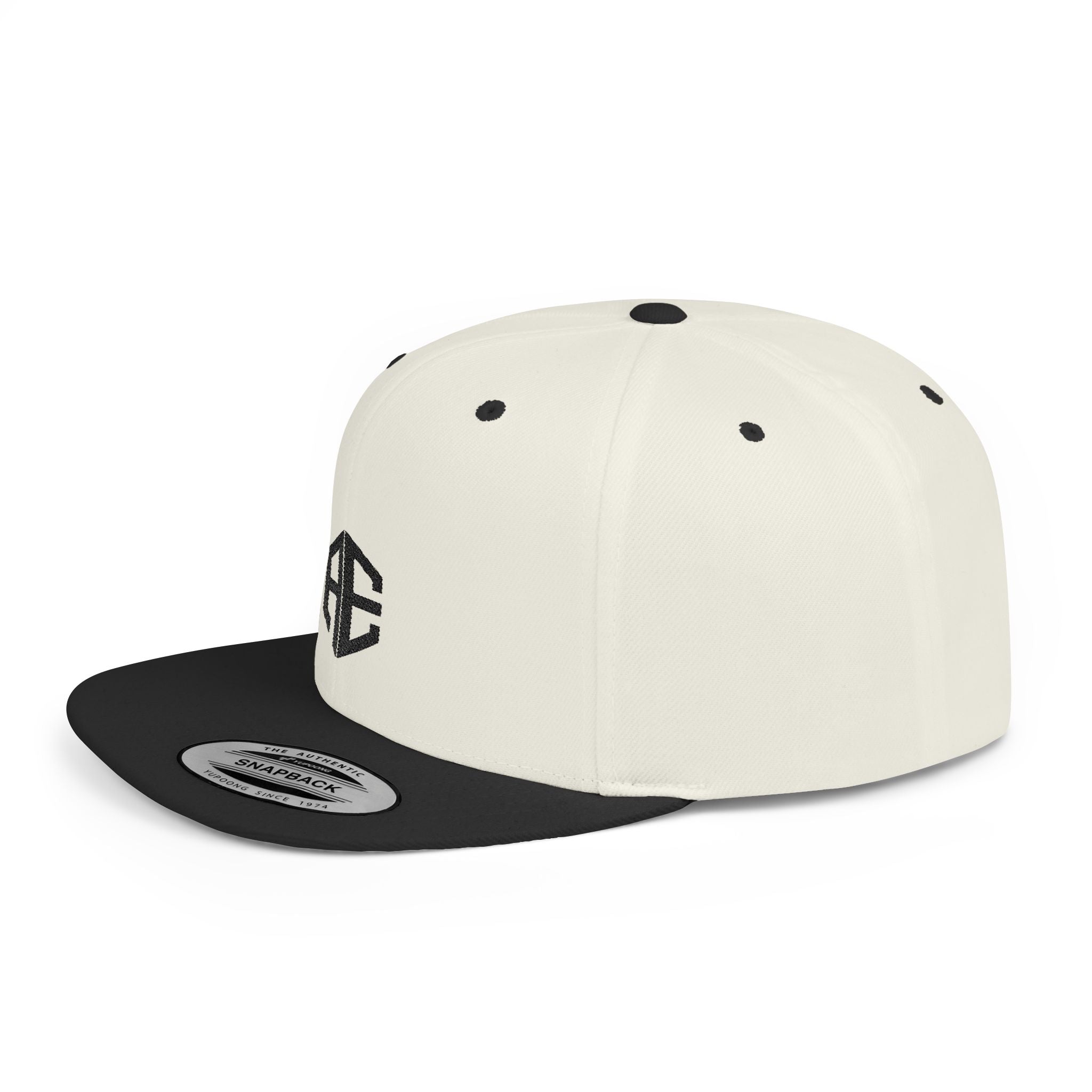 Embroidered Monogram Snapback Hat — Minimal AE Logo Flat Bill Cap