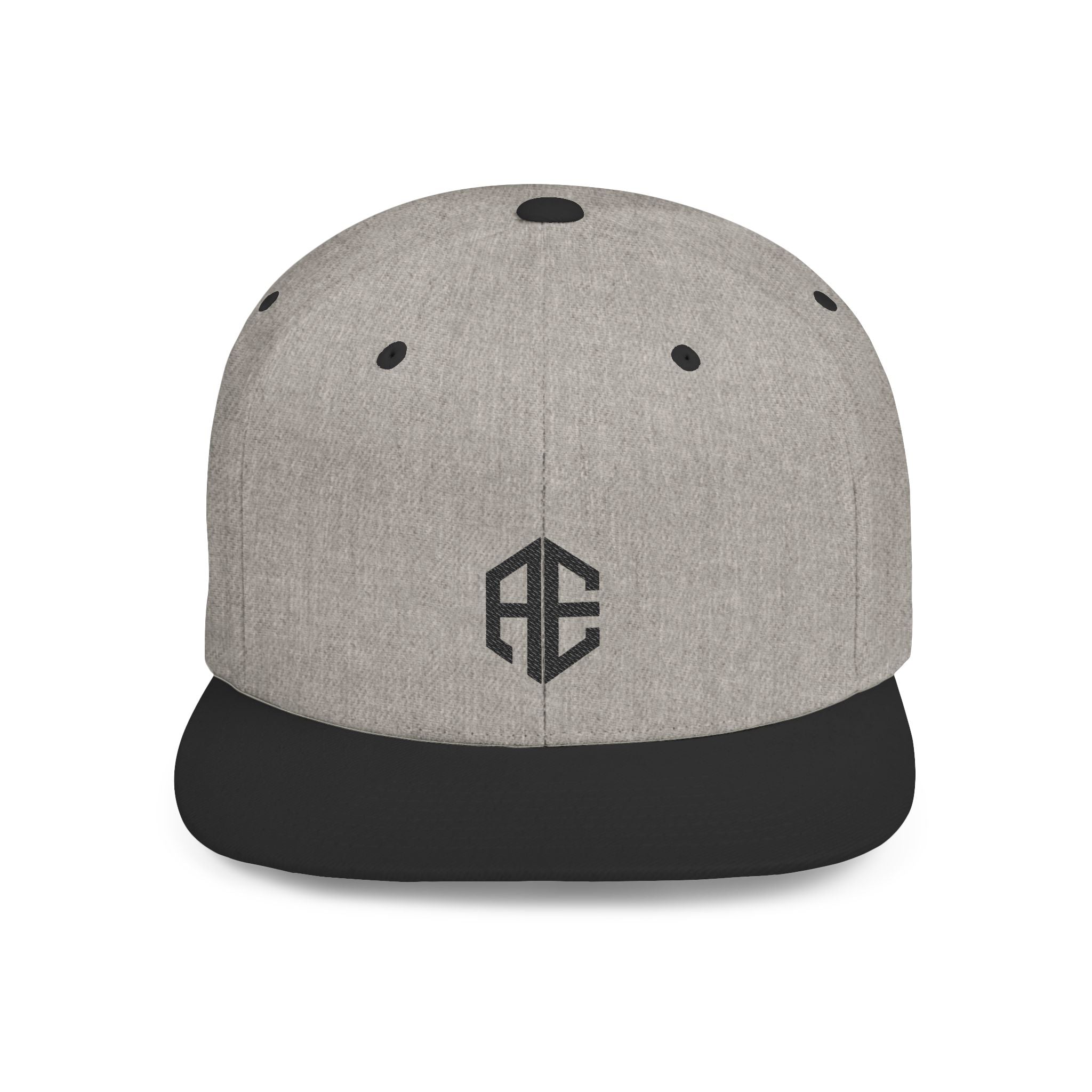 Heather Grey Flat Bill Snapback Hat with Minimal Monogram Logo