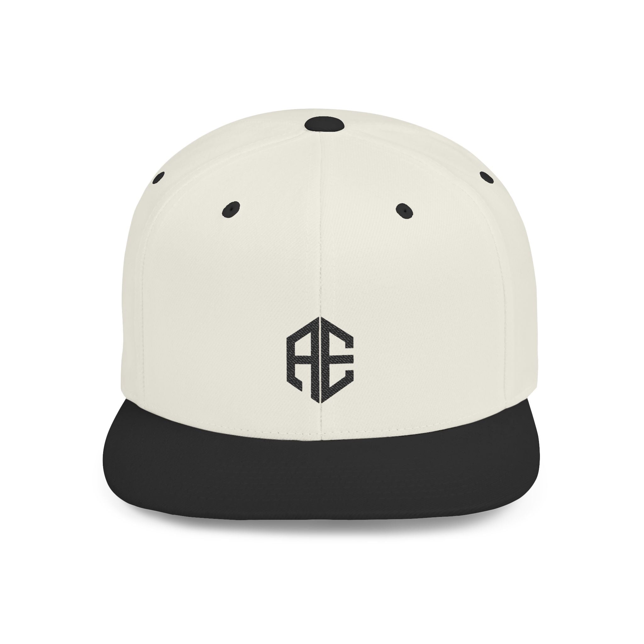 Embroidered Monogram Snapback Hat — Minimal AE Logo Flat Bill Cap