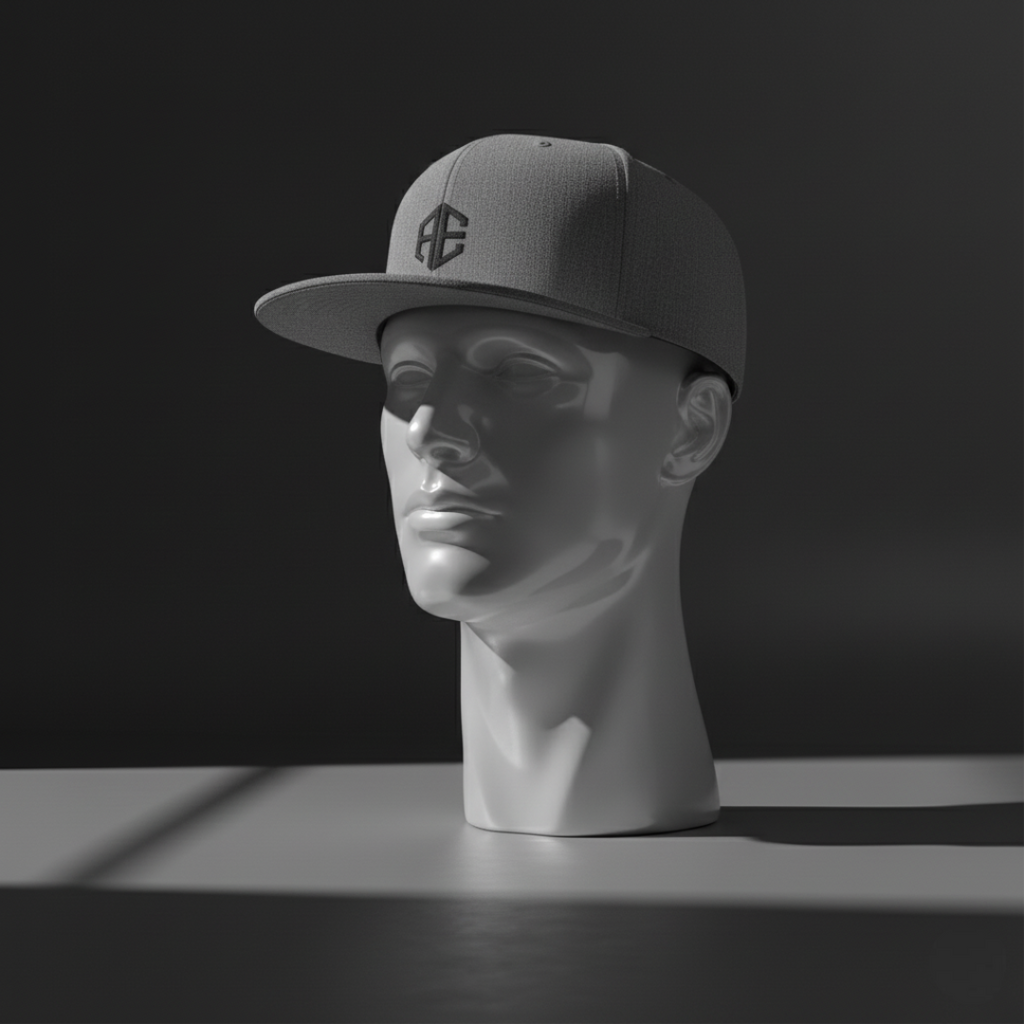 Flat Bill Snapback Hat with Minimal Monogram — Gray Streetwear Cap