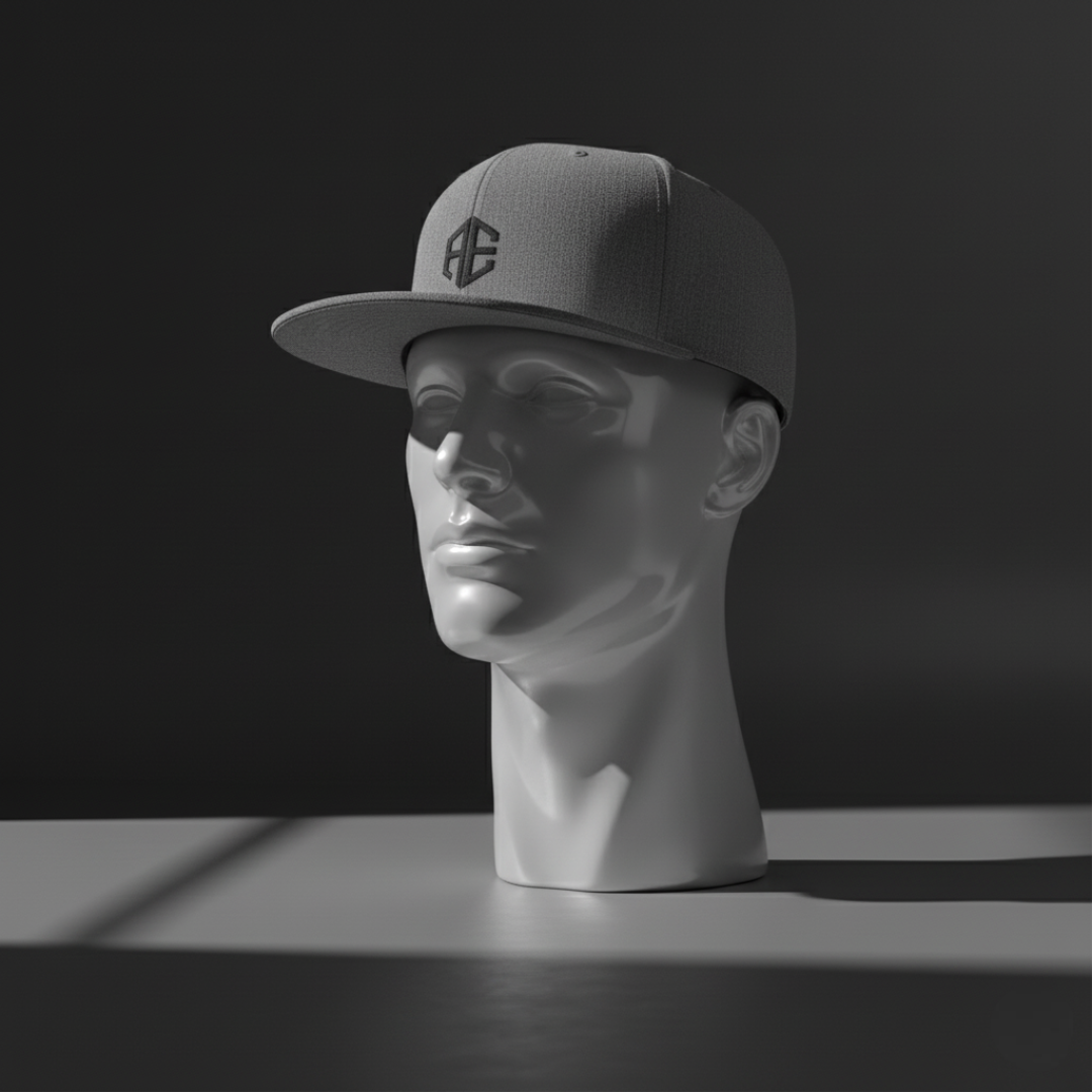 Flat Bill Snapback Hat with Minimal Monogram — Gray Streetwear Cap