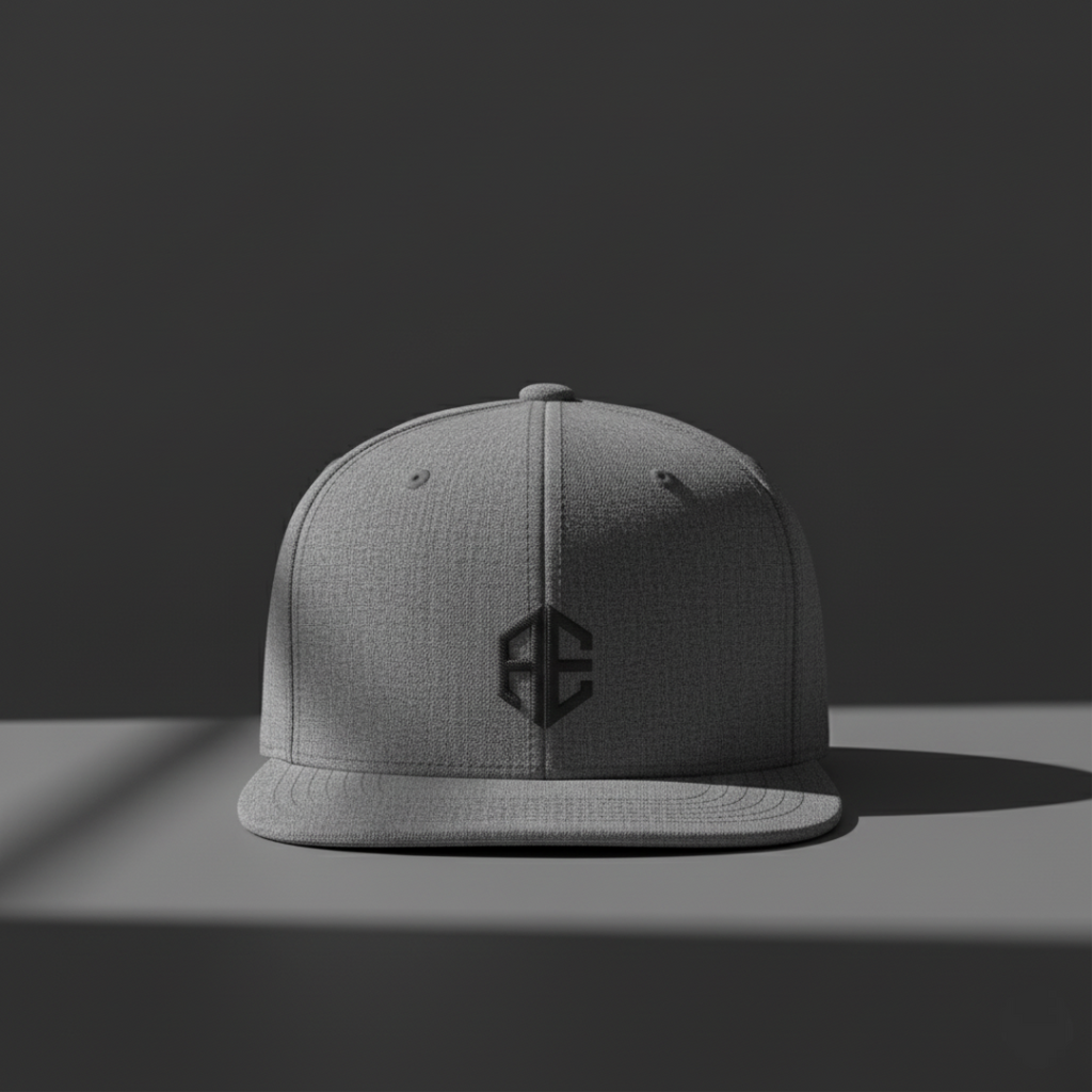 Flat Bill Snapback Hat with Minimal Monogram — Gray Streetwear Cap