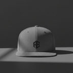 Flat Bill Snapback Hat with Minimal Monogram — Gray Streetwear Cap