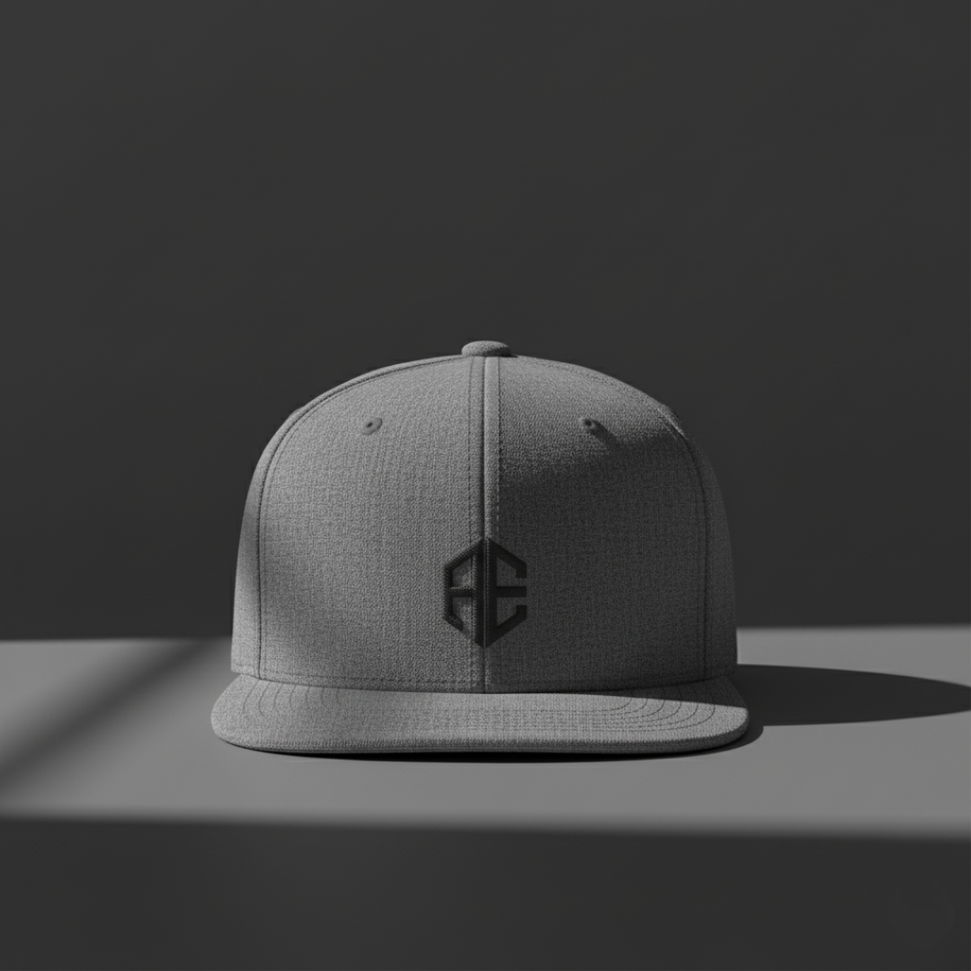 Flat Bill Snapback Hat with Minimal Monogram — Gray Streetwear Cap