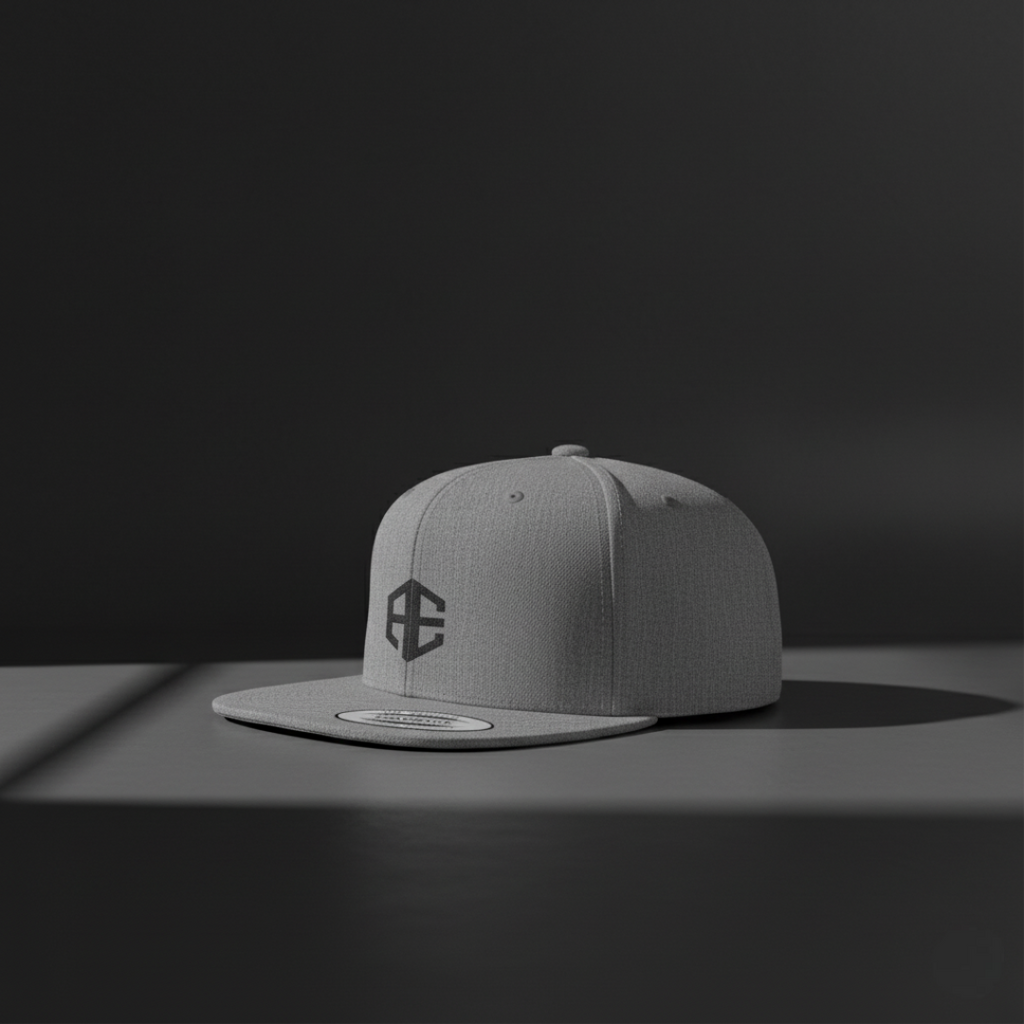 Flat Bill Snapback Hat with Minimal Monogram — Gray Streetwear Cap