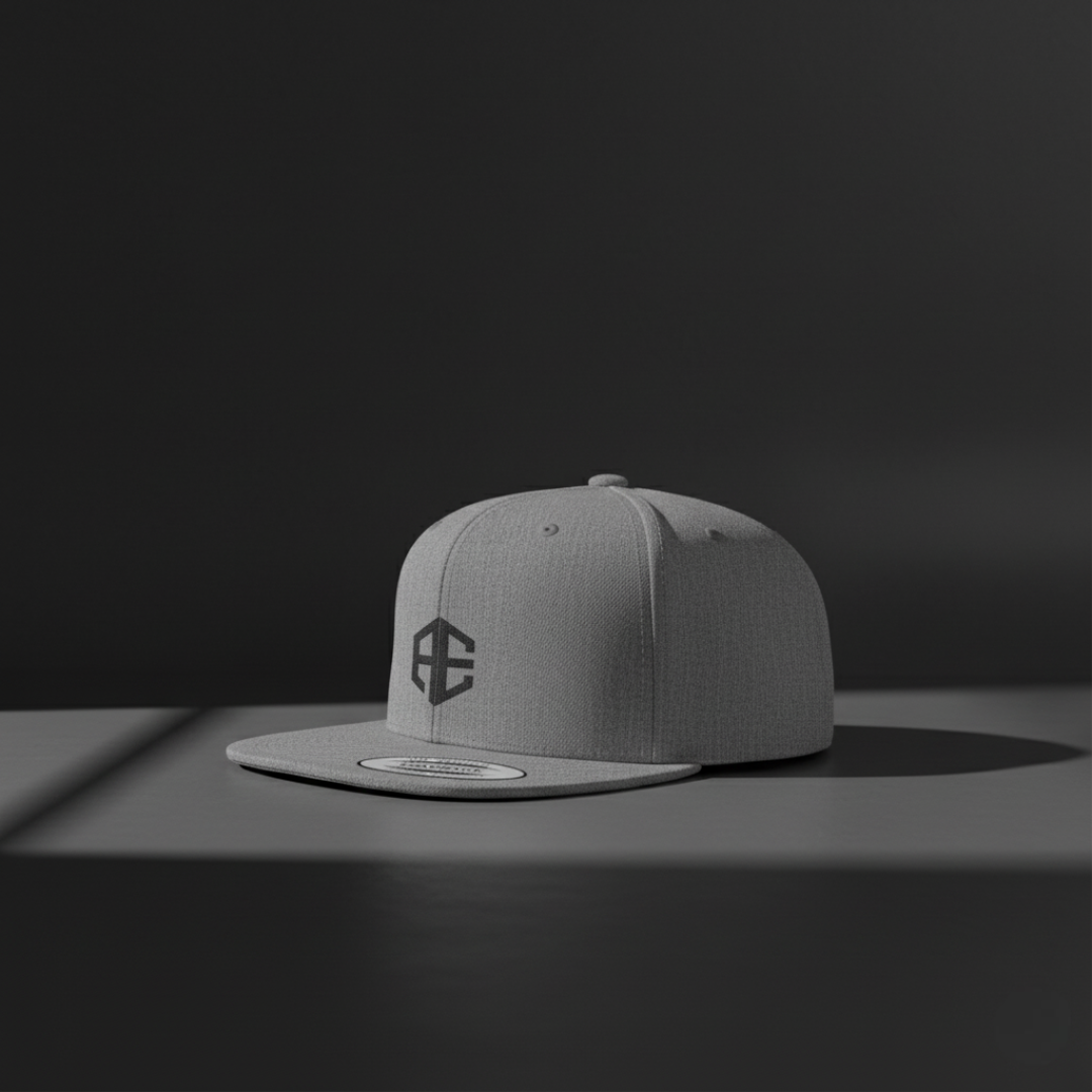 Flat Bill Snapback Hat with Minimal Monogram — Gray Streetwear Cap