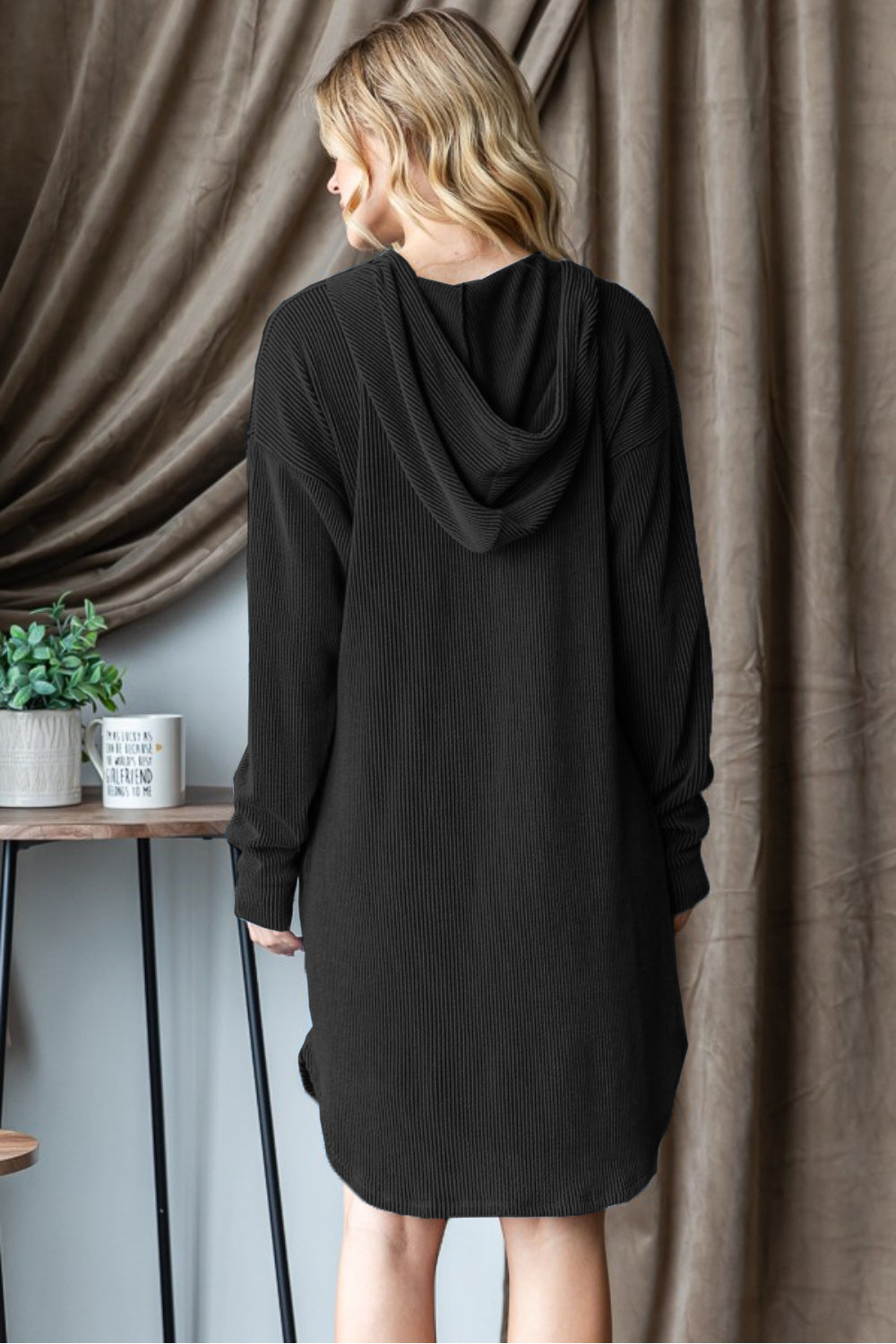 Heimish Ribbed Long Sleeve Hooded Dress